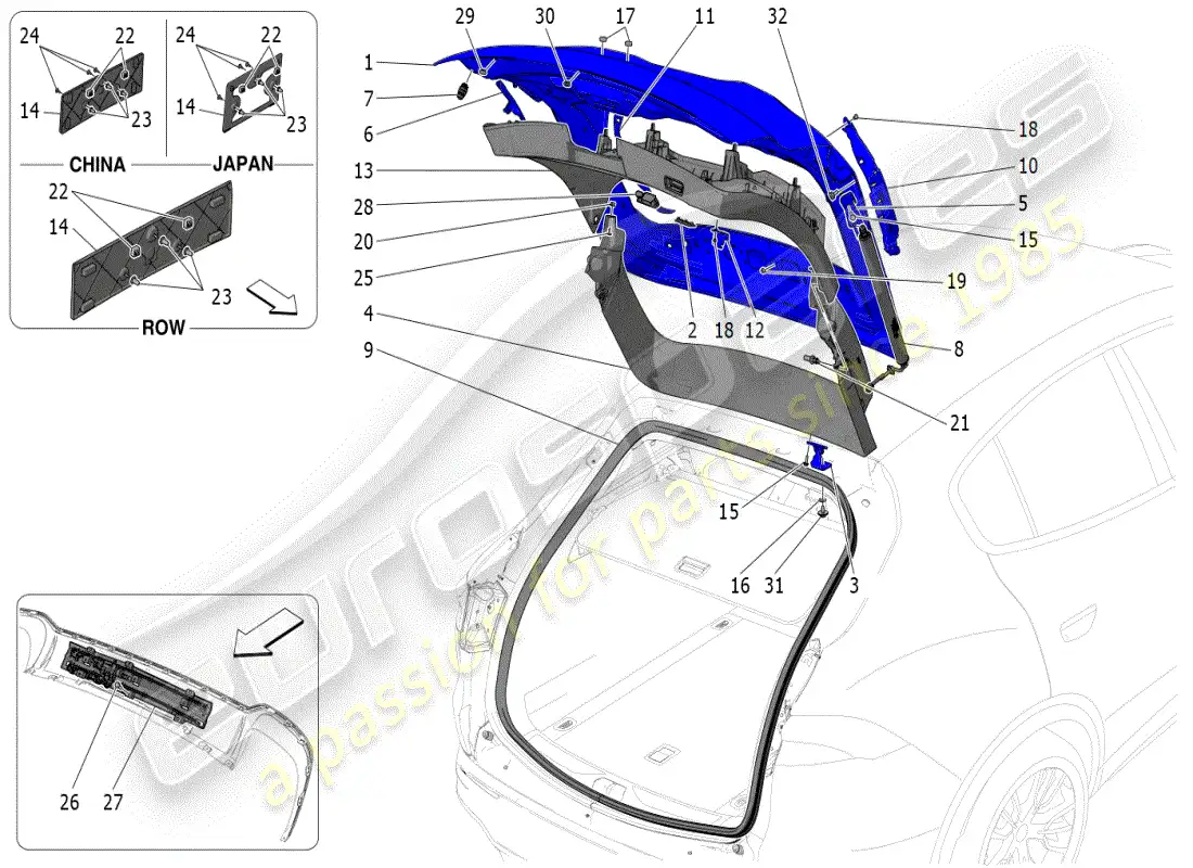 maserati grecale modena (2023) porton levantamiento trasero diagrama de piezas