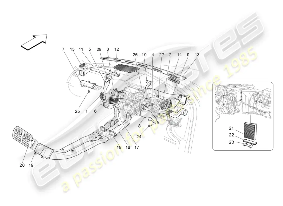 maserati grancabrio mc (2013) unidad de aire acondicionado: difusión diagrama de piezas