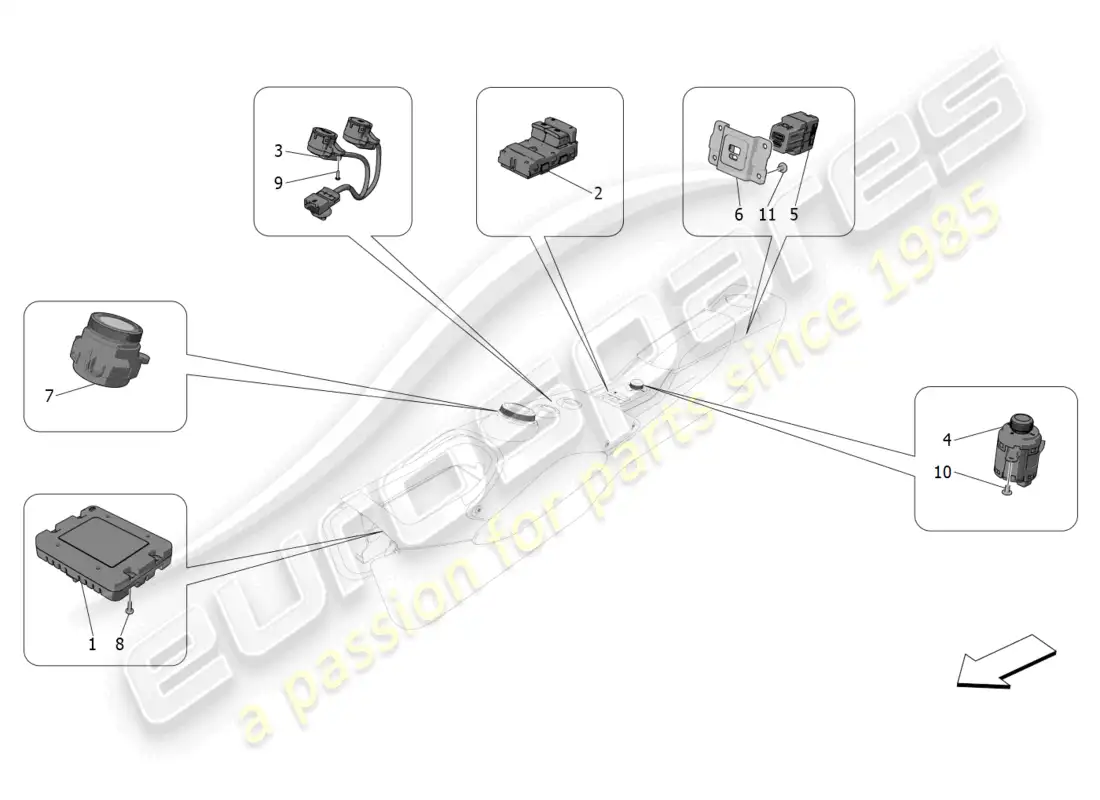 maserati mc20 (2023) dispositivos de consola central diagrama de piezas