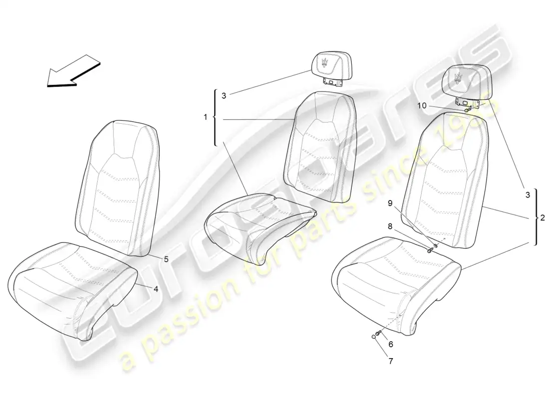 maserati grancabrio mc (2013) asientos traseros: paneles acabados diagrama de piezas