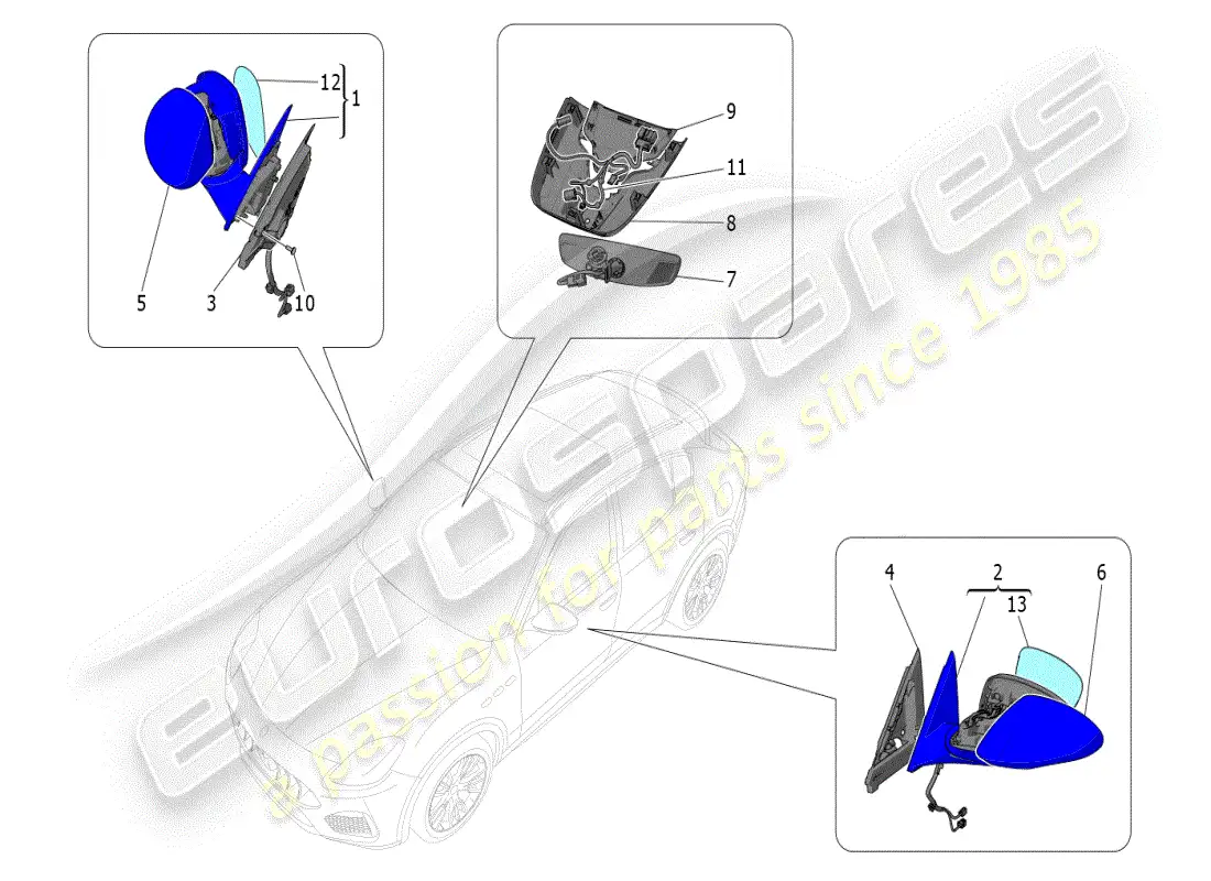 maserati grecale modena (2023) espejos retrovisores interiores y exteriores diagrama de piezas