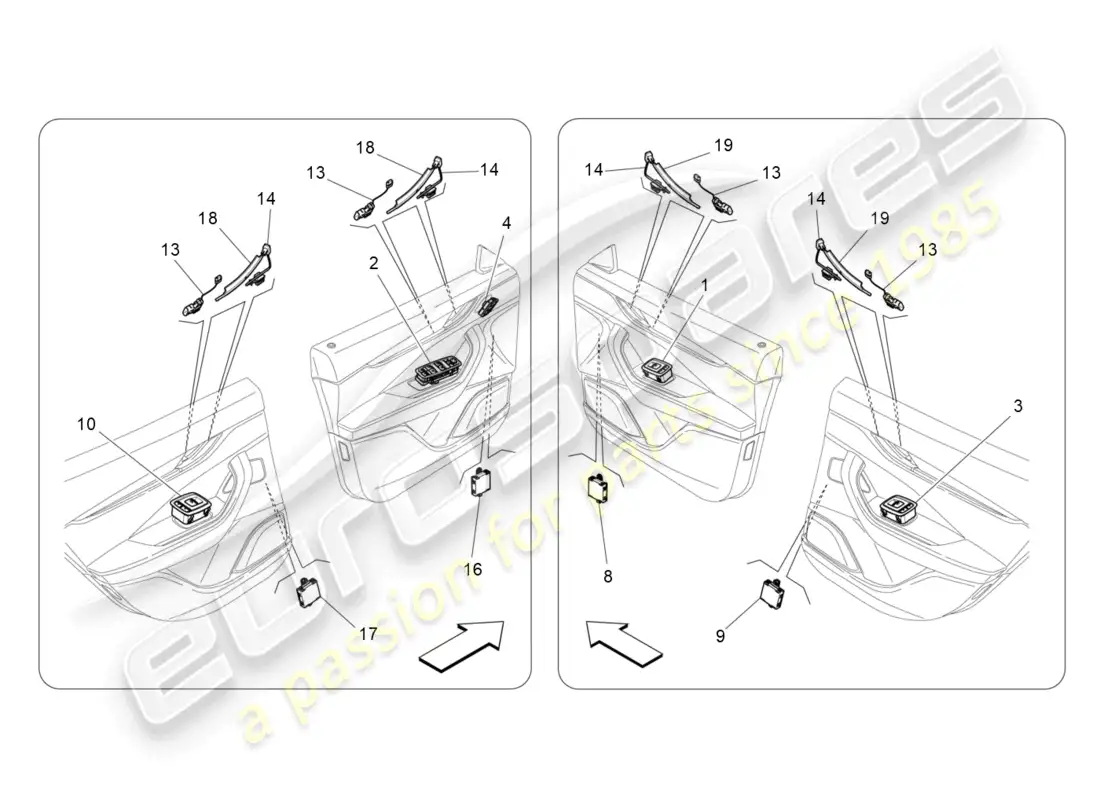 maserati levante (2020) dispositivos de puerta diagrama de piezas
