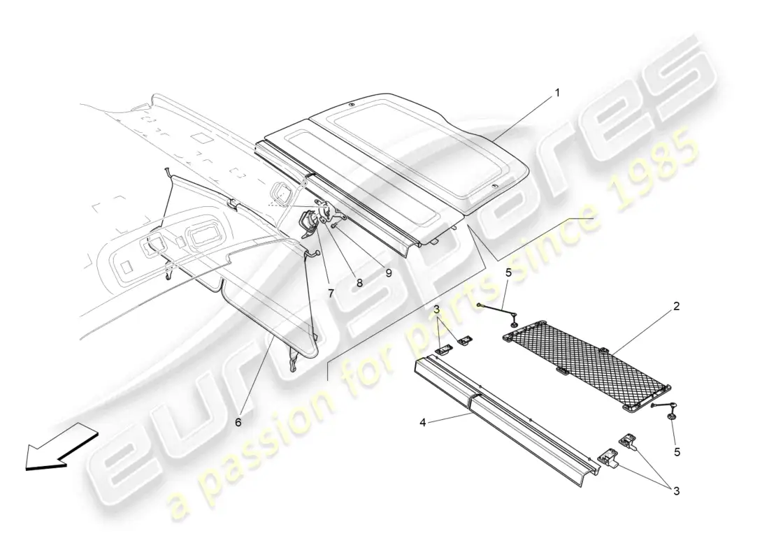 maserati levante (2017) estante trasero para paquetes diagrama de piezas