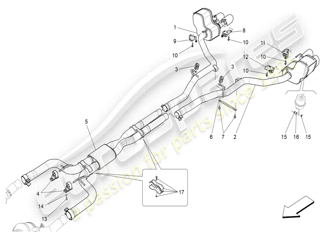 maserati ghibli (2019) diagrama de piezas de silenciadores