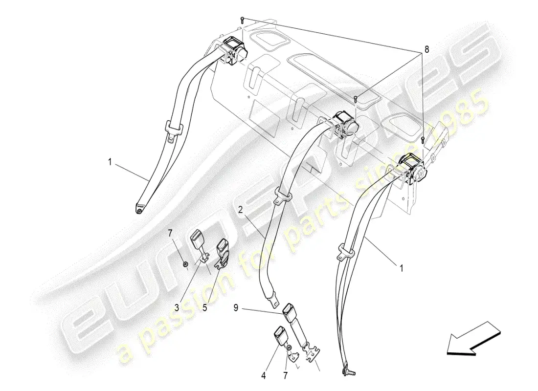 maserati ghibli (2021) cinturones de seguridad traseros diagrama de piezas