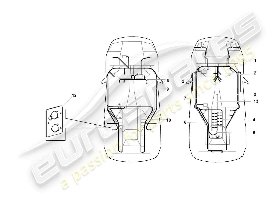 lamborghini murcielago coupe (2003) juego de cableado central diagrama de piezas