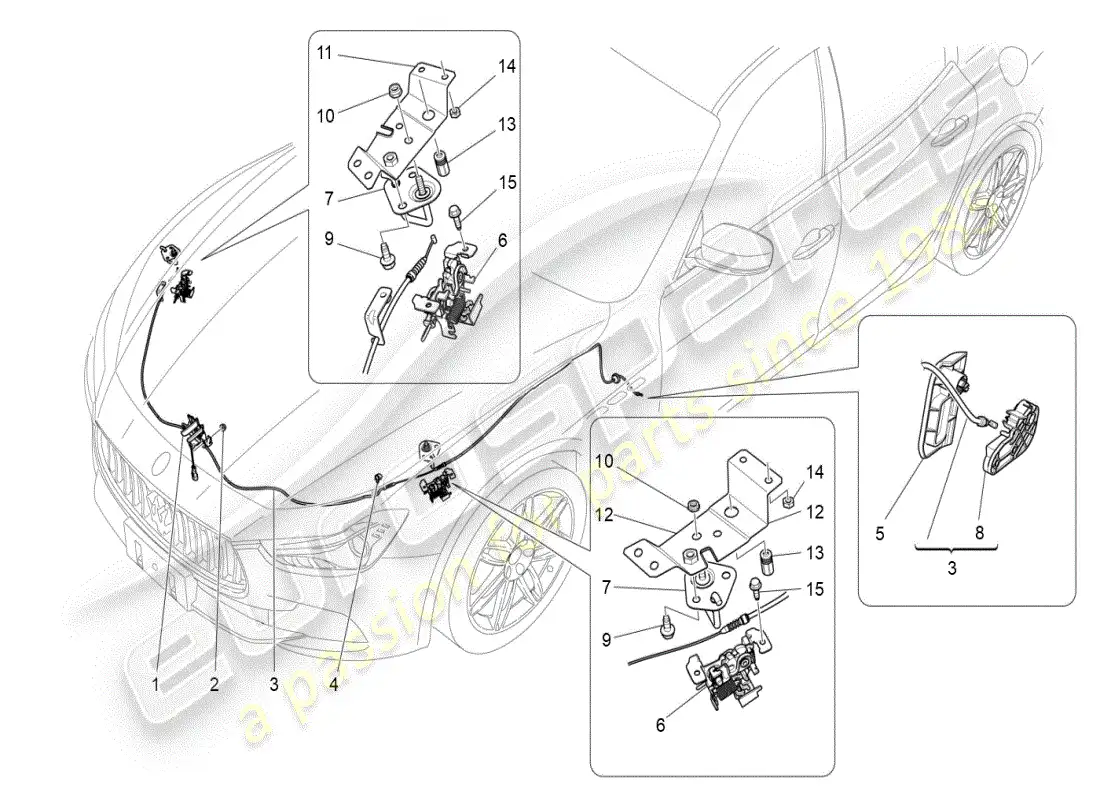 maserati ghibli (2019) botón de apertura de tapa frontal diagrama de piezas