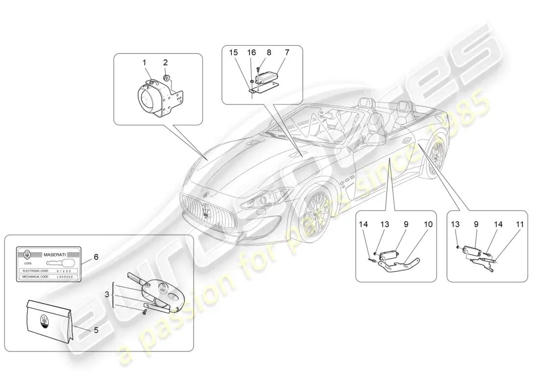 maserati grancabrio mc (2013) sistema de alarma e inmovilizador diagrama de piezas