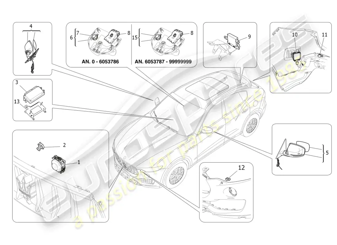 maserati levante modena (2022) sistema de asistencia a la conducción diagrama de piezas