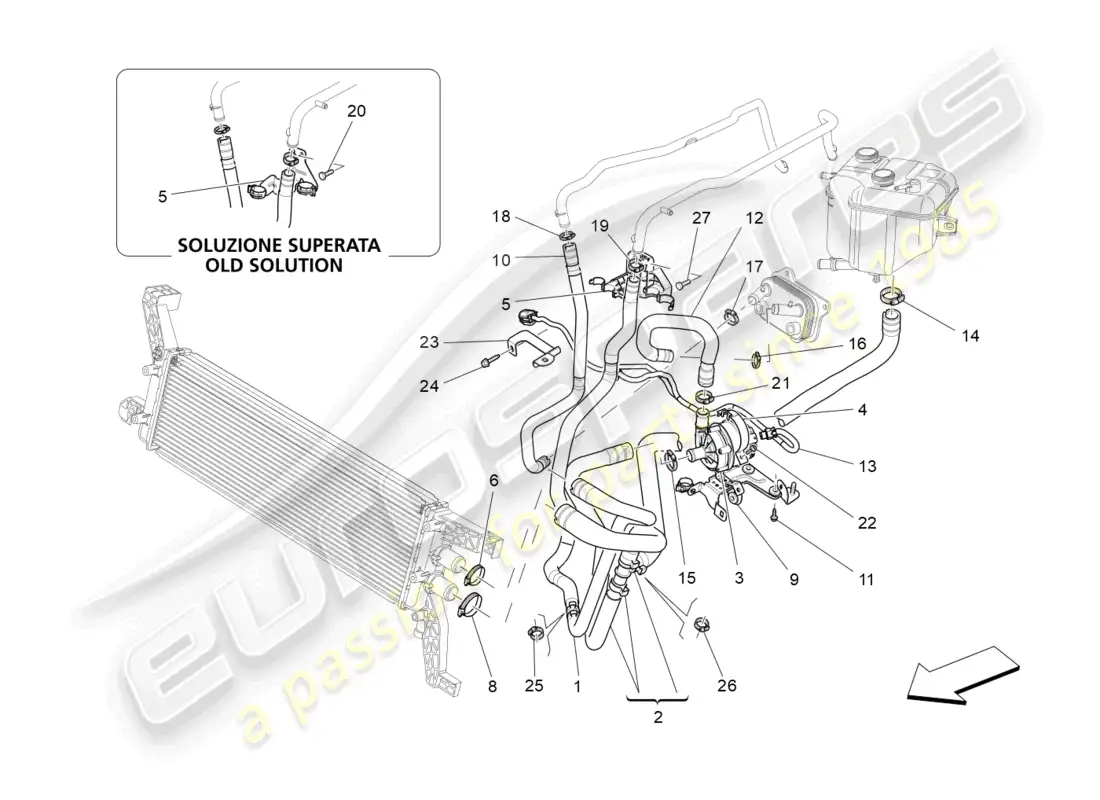 maserati levante (2018) sistema de enfriamiento: nourice y líneas diagrama de piezas