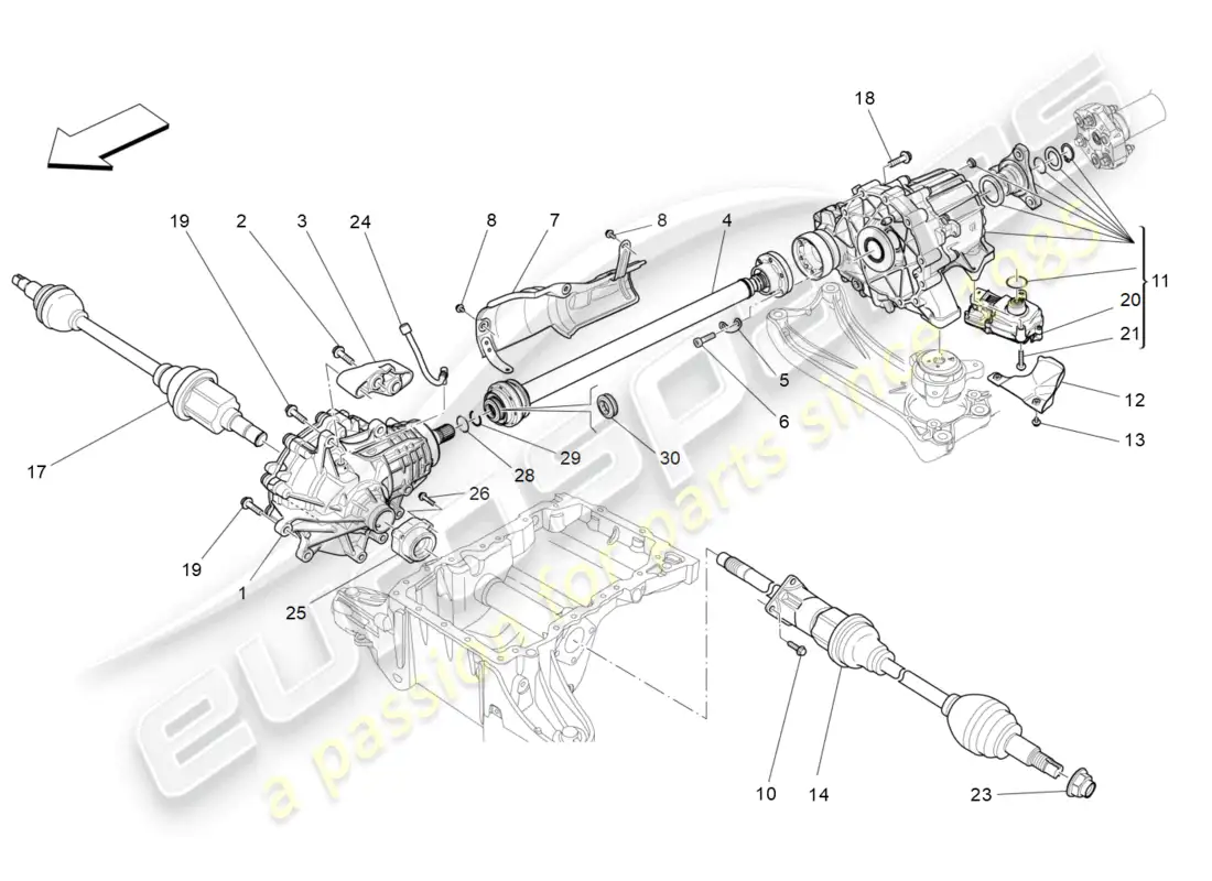 maserati levante (2017) transmisión de las ruedas delanteras diagrama de piezas
