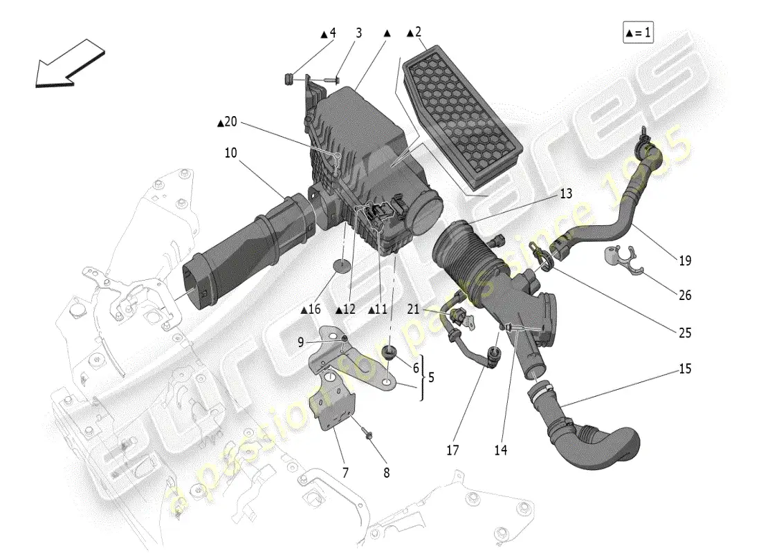 maserati grecale modena (2023) filtro de aire, toma de aire y conductos diagrama de piezas