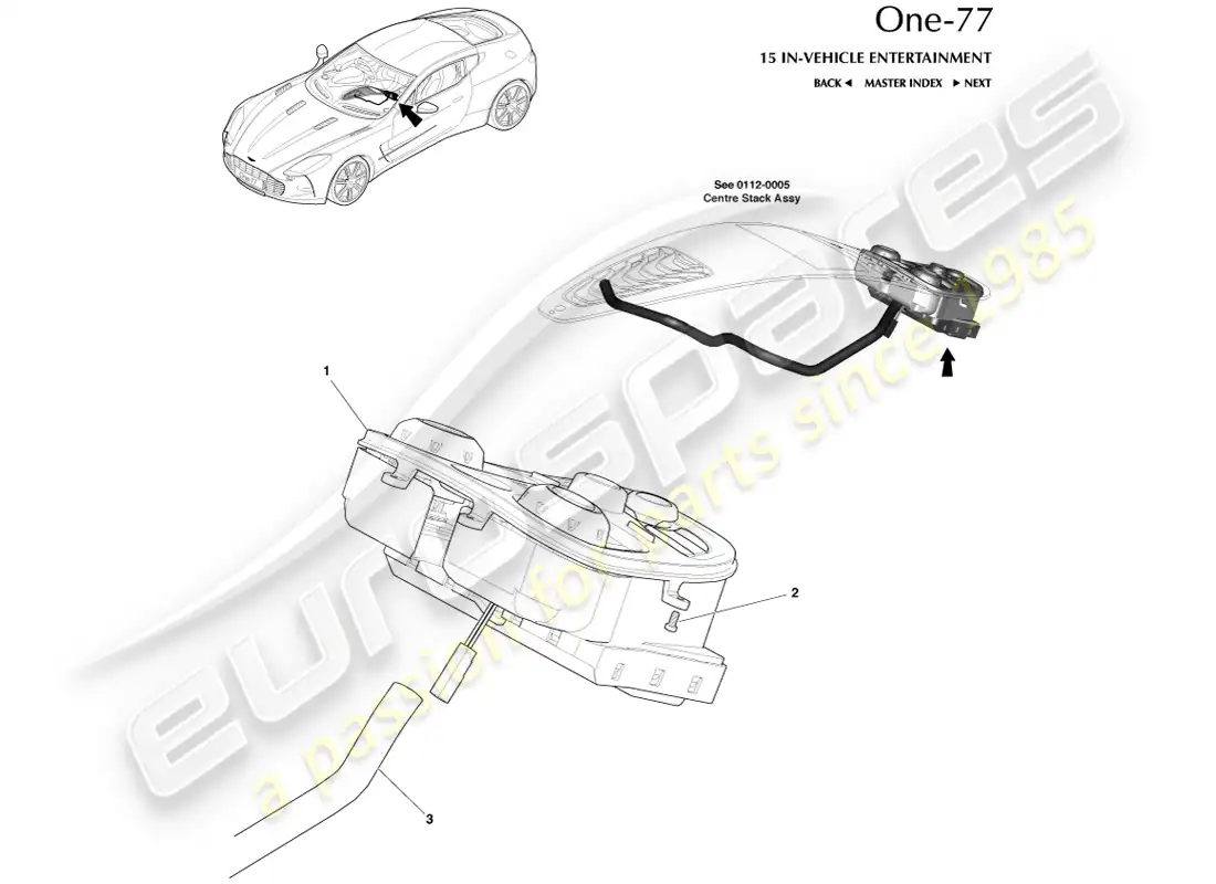 aston martin one-77 (2011) controles de medios diagrama de piezas