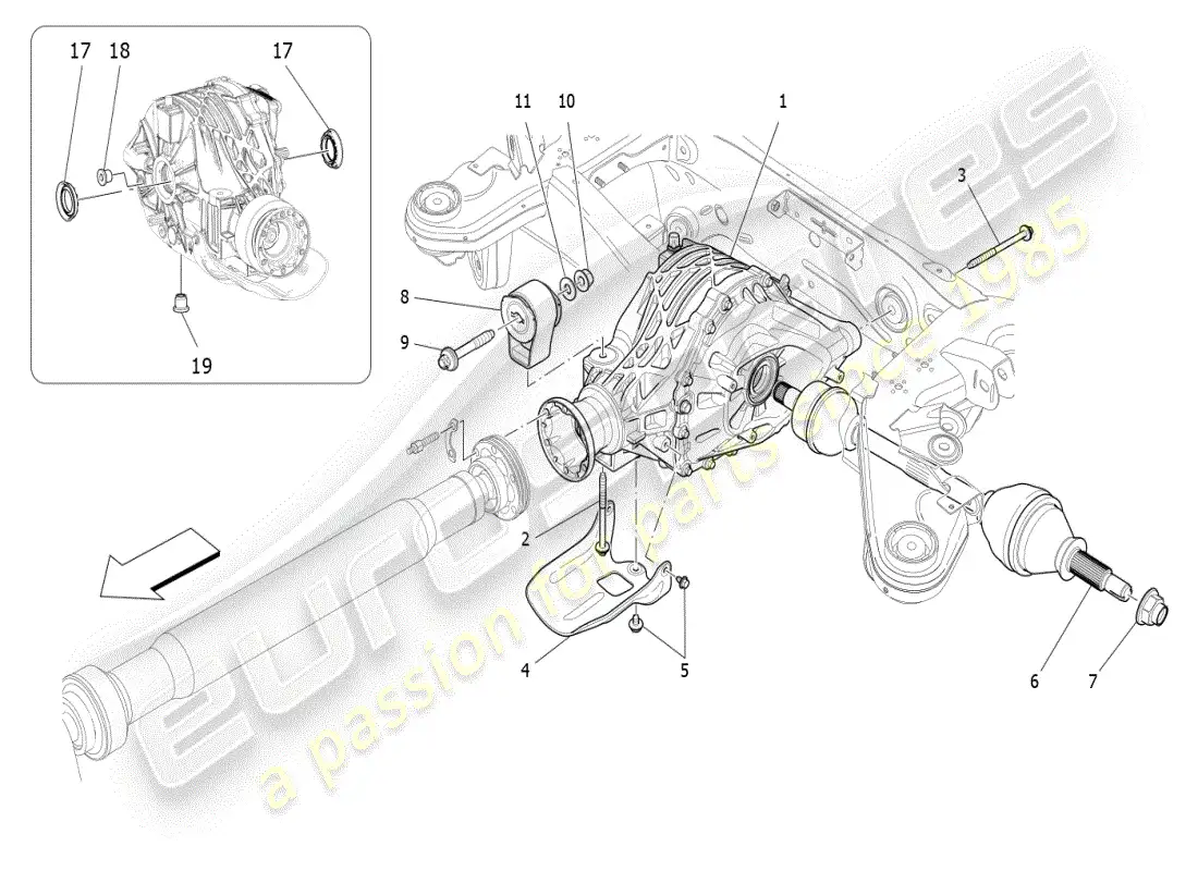 maserati ghibli (2019) diagrama de piezas del diferencial y del eje trasero