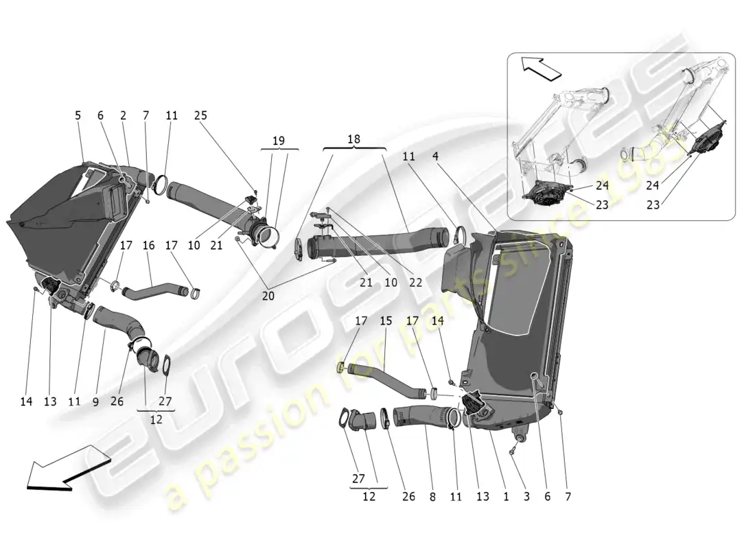 maserati mc20 (2023) sistema de enfriador diagrama de piezas