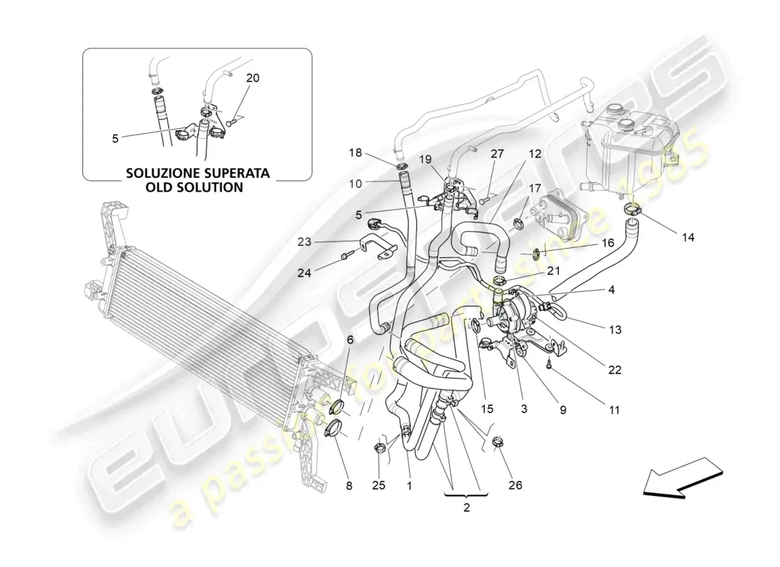 maserati levante (2020) sistema de enfriamiento: nourice y líneas diagrama de piezas