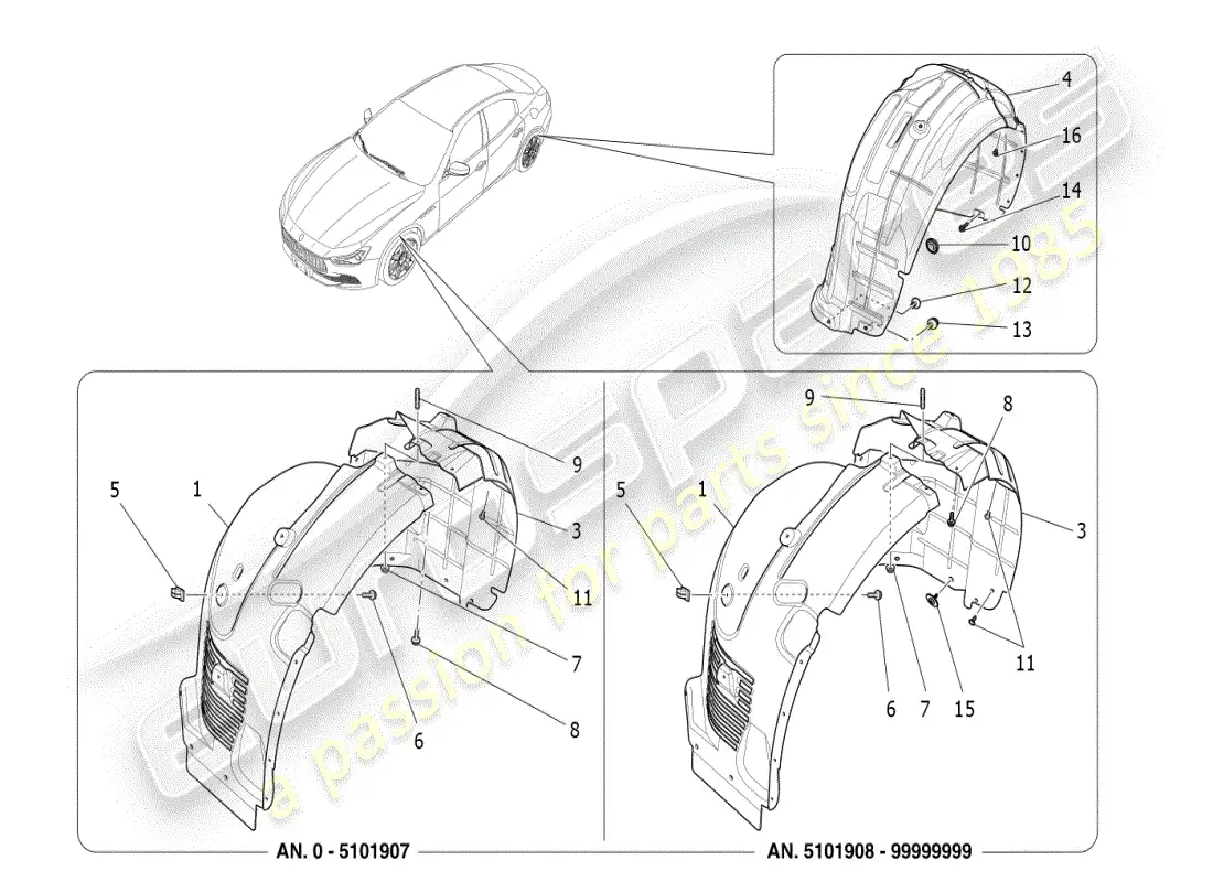 maserati ghibli (2019) diagrama de piezas de la timonera y las tapas