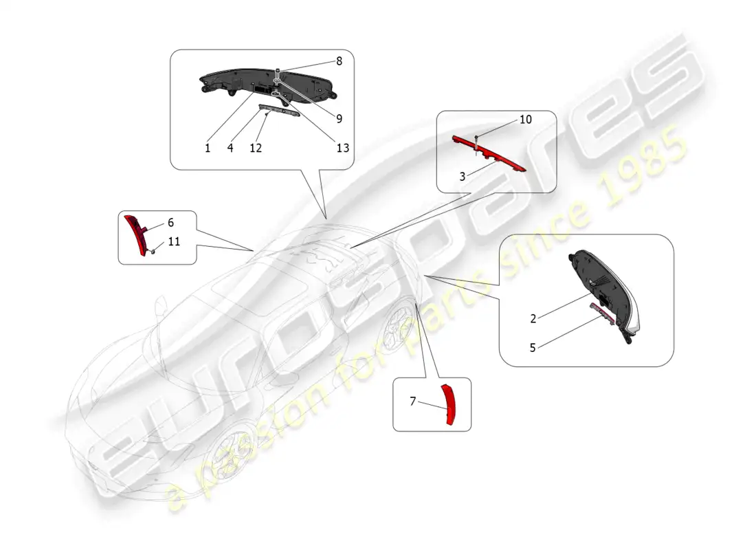 maserati mc20 (2023) grupos de luces traseras diagrama de piezas