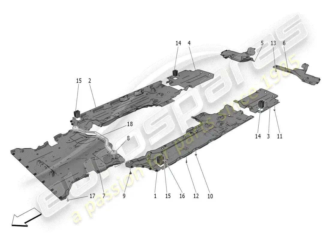 maserati grecale modena (2023) protección de bajos y bajos del suelo diagrama de piezas