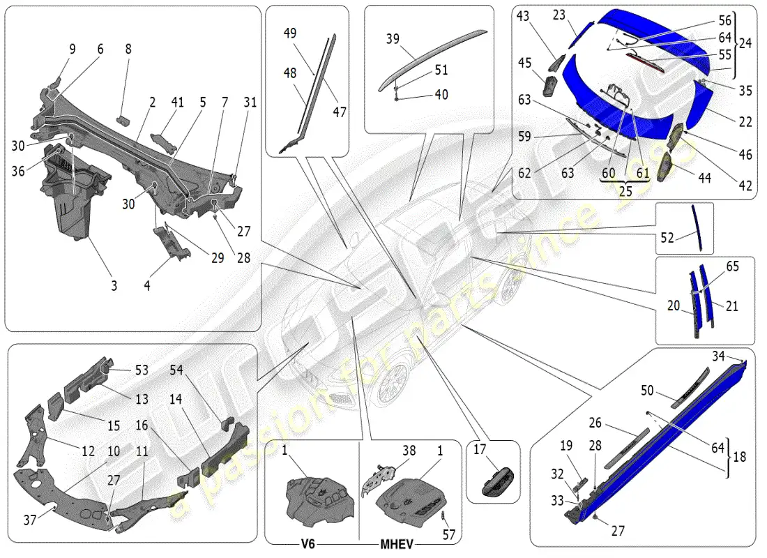 maserati grecale modena (2023) protectores, embellecedores y paneles de cobertura diagrama de piezas