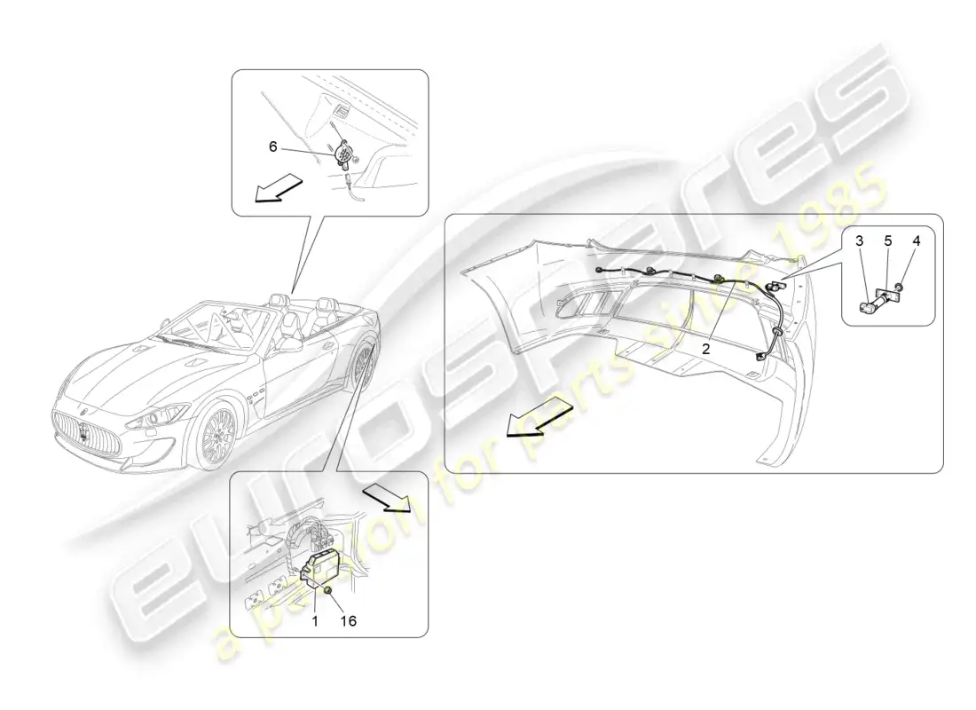 maserati grancabrio mc (2013) sensores de aparcamiento diagrama de piezas