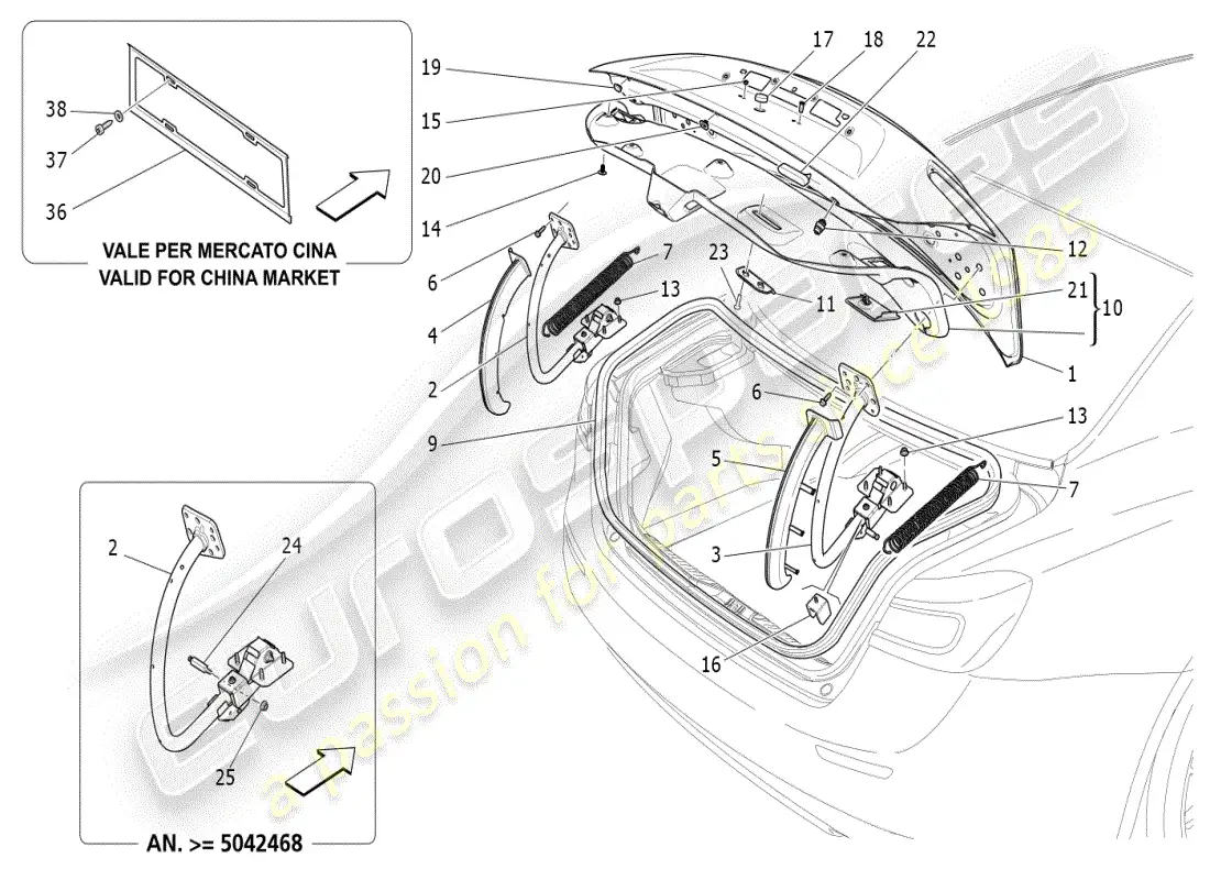 maserati ghibli (2019) diagrama de piezas de la tapa trasera
