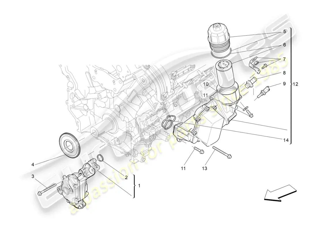 maserati levante (2019) sistema de lubricación: bomba y filtro diagrama de piezas