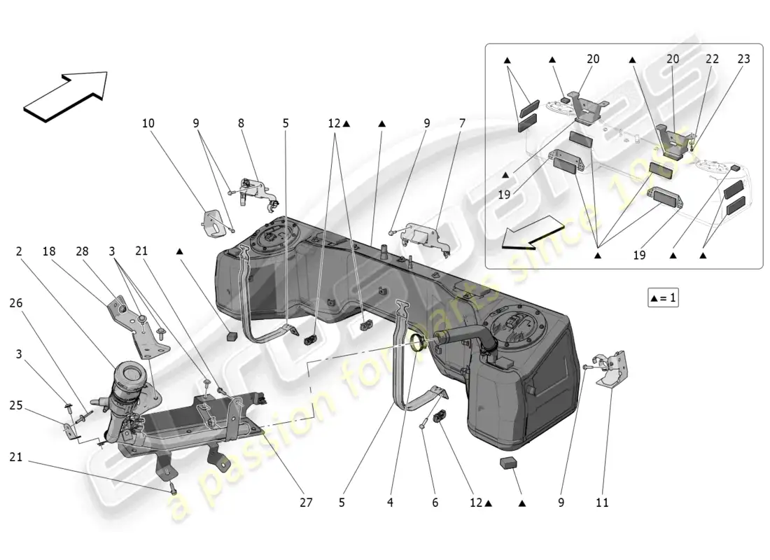 maserati mc20 cielo (2023) depósito de combustible diagrama de piezas
