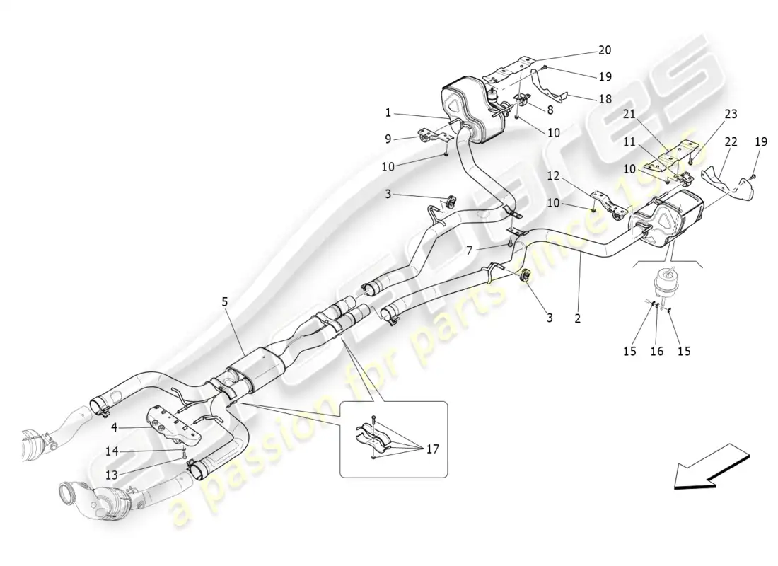 maserati levante modena s (2022) silenciadores diagrama de piezas