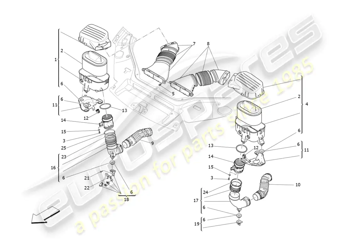 maserati levante zenga (2020) filtro de aire, toma de aire y conductos diagrama de piezas