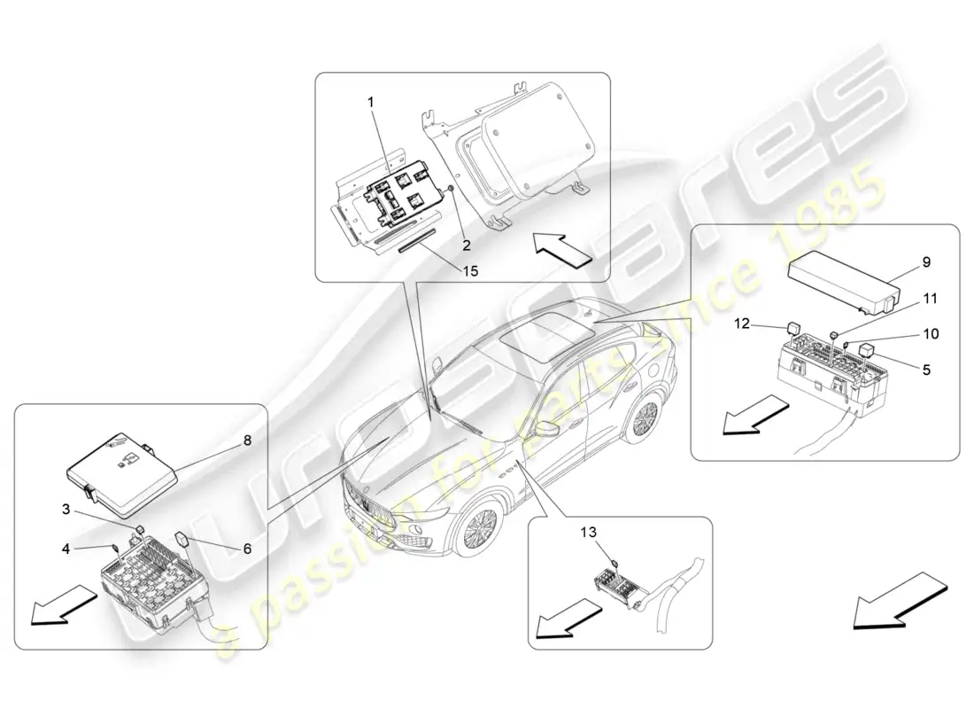 maserati levante (2019) relés, fusibles y cajas diagrama de piezas