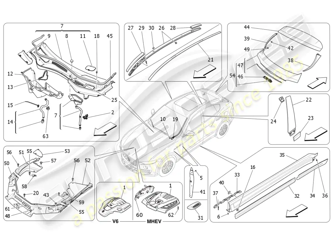maserati levante zenga (2020) protectores, embellecedores y paneles de cobertura diagrama de piezas