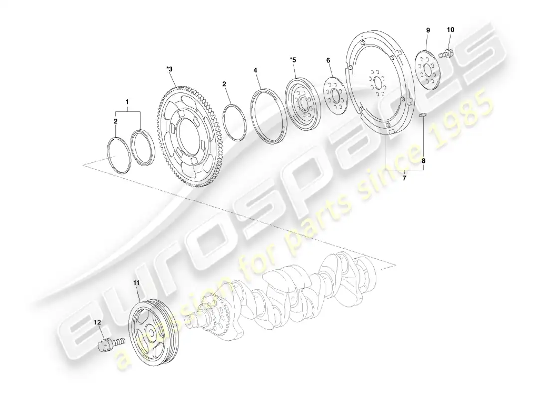aston martin cygnet (2012) piezas componentes del cigüeñal diagrama de piezas