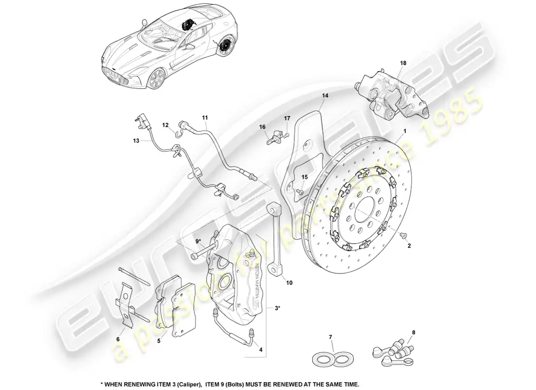 aston martin one-77 (2011) sistema de freno trasero diagrama de piezas