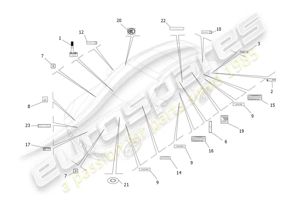 maserati grecale gt (2023) pegatinas y etiquetas diagrama de piezas