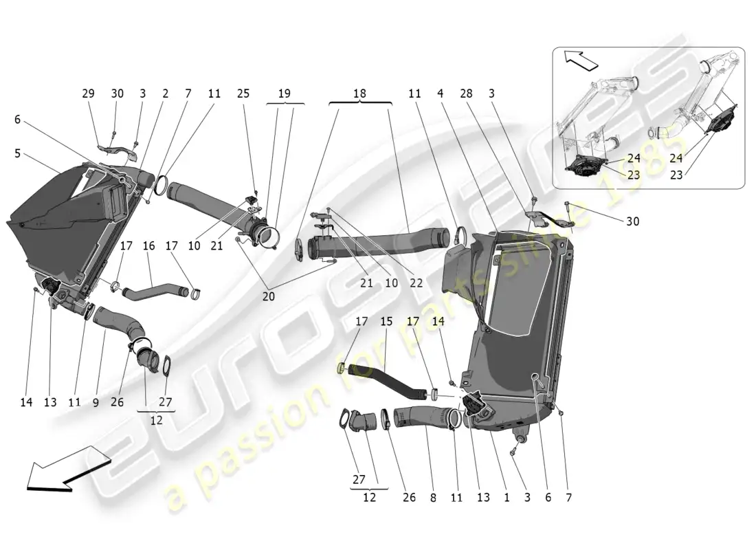 maserati mc20 cielo (2023) sistema de enfriador diagrama de piezas
