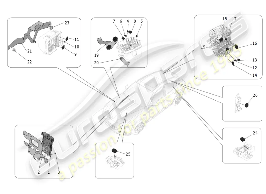 maserati grecale gt (2023) relés, fusibles y cajas diagrama de piezas