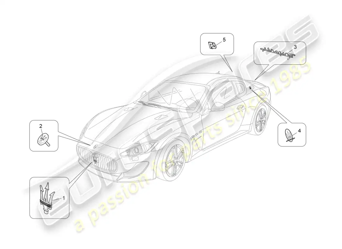 maserati granturismo mc stradale (2011) acabados, marcas y símbolos diagrama de piezas