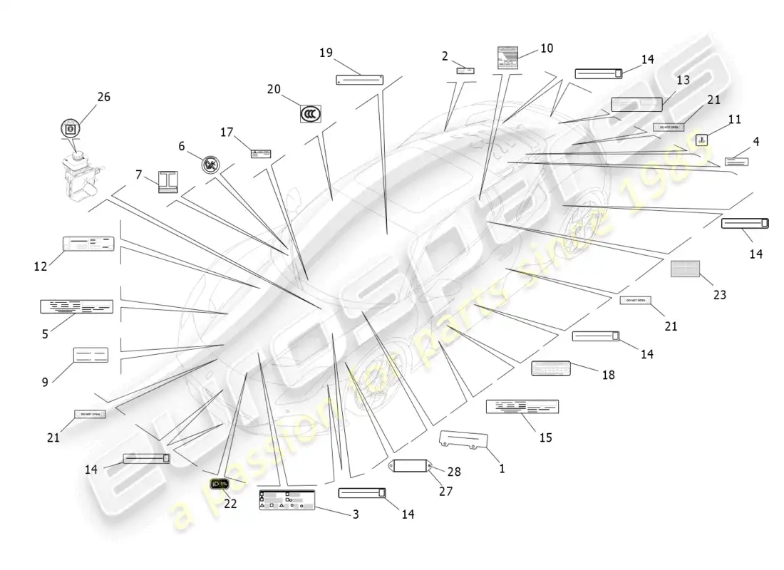 maserati mc20 (2022) pegatinas y etiquetas diagrama de piezas