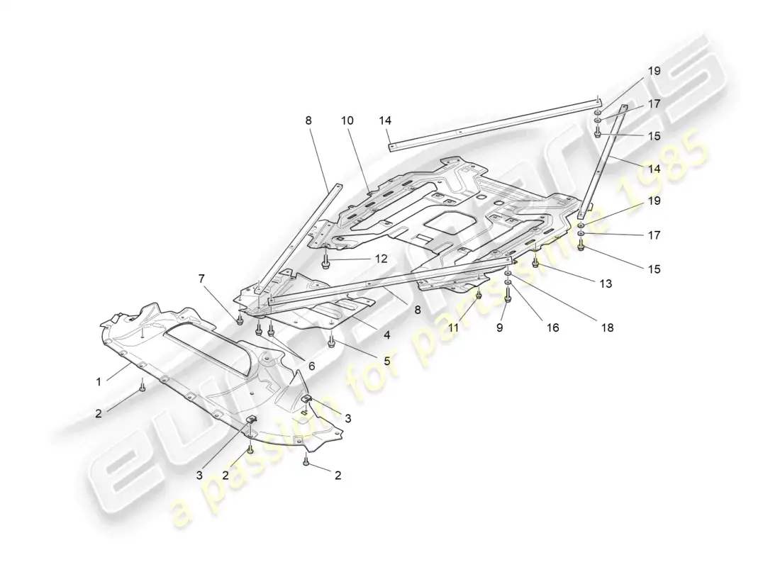 maserati grancabrio mc (2013) protección de bajos y bajos del suelo diagrama de piezas
