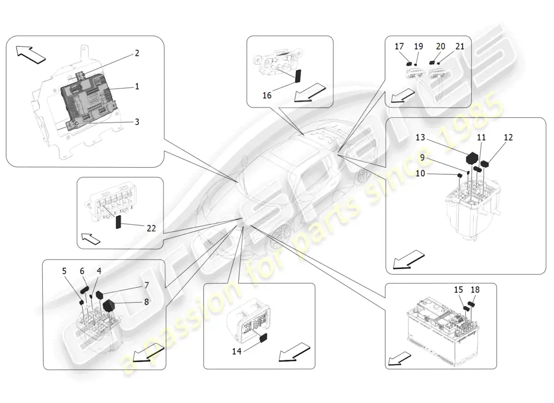 maserati mc20 (2023) relés, fusibles y cajas diagrama de piezas