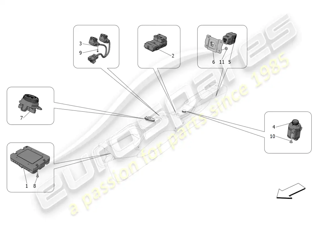 maserati mc20 (2022) dispositivos de consola central diagrama de piezas