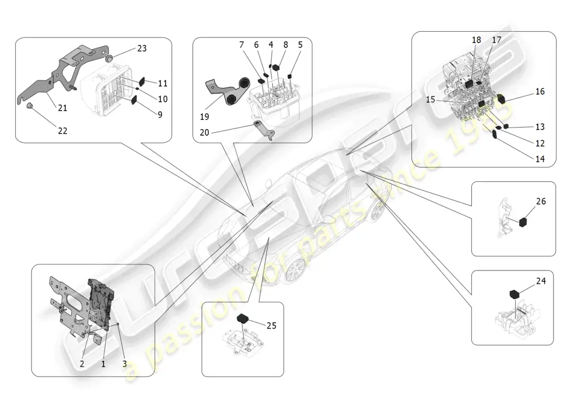 maserati grecale trofeo (2023) relés, fusibles y cajas diagrama de piezas