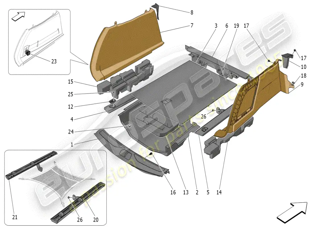 maserati grecale modena (2023) alfombrillas para maletero diagrama de piezas