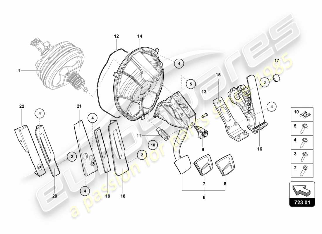 lamborghini centenario roadster (2017) freno y aceleración. palanca mecanica. diagrama de piezas