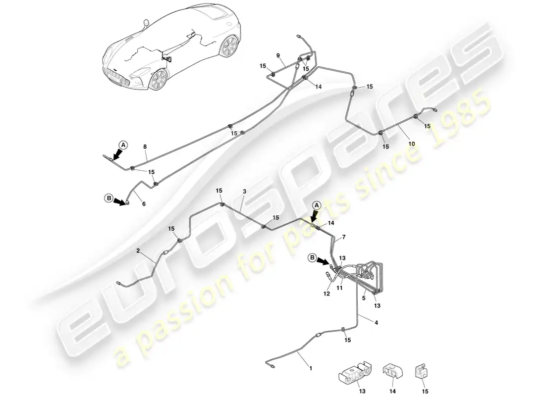 aston martin one-77 (2011) líneas y mangueras de freno, lhd diagrama de piezas