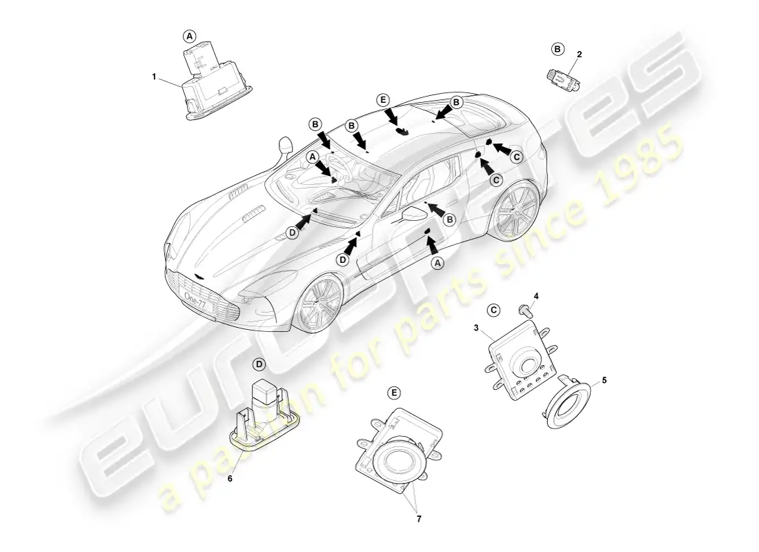 aston martin one-77 (2011) iluminación de cortesía diagrama de piezas