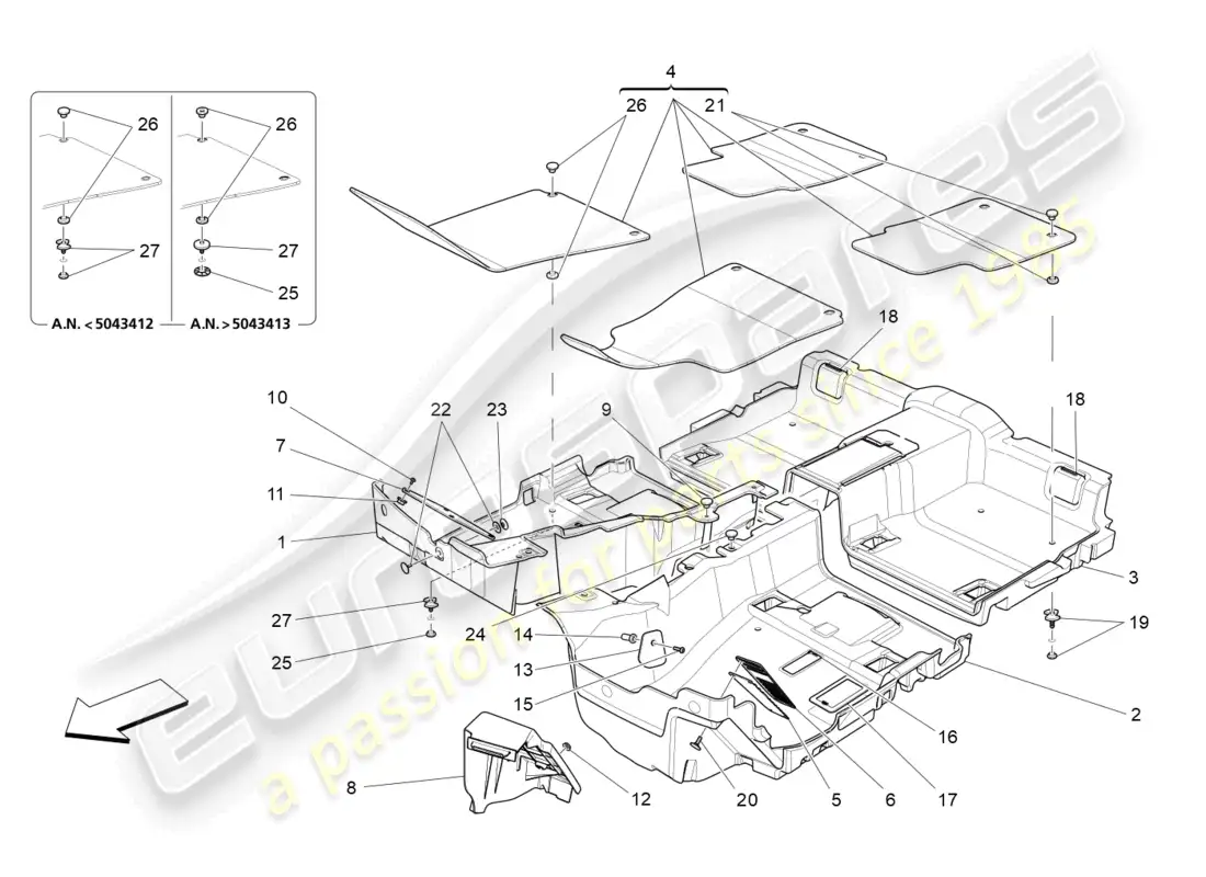 maserati ghibli (2016) alfombrillas del habitáculo diagrama de piezas