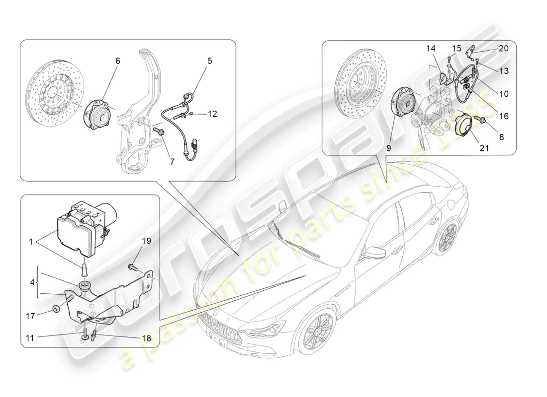 maserati ghibli (2018) sistemas de control de frenado diagrama de piezas