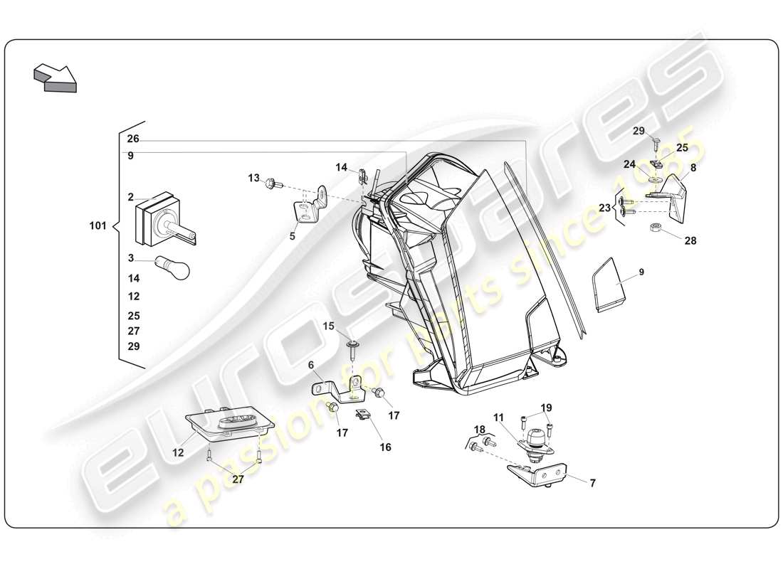 lamborghini super trofeo (2009-2014) diagrama de piezas de luz
